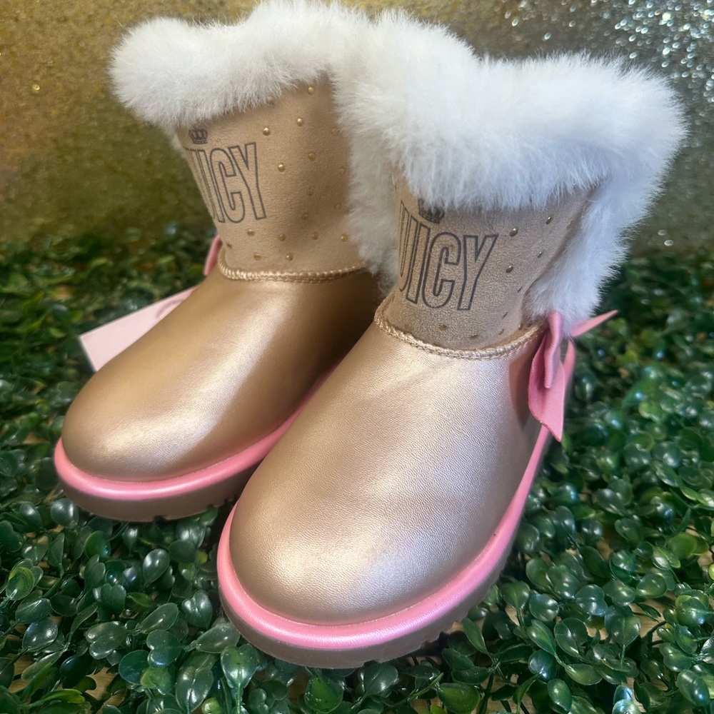 Juicy Couture Gold and Pink Fur Boots